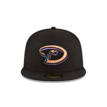 Load image into Gallery viewer, Arizona Diamondbacks New Era MLB 59Fifty 5950 Fitted Cap Hat Team Color Black Crown/Visor Team Color Snake Logo 2001 World Series Side Patch Gray UV