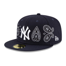 Load image into Gallery viewer, New York Yankees New Era MLB 59FIFTY 5950 Fitted Cap Hat Navy Crown/Visor White Logo Green UV (Paisley)