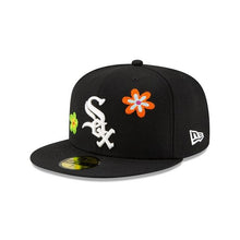 Load image into Gallery viewer, Chicago White Sox New Era MLB 59Fifty 5950 Fitted Cap Hat Black Crown/Visor White Team Color Logo Pink UV (Chain Stitch Floral)