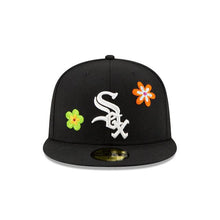 Load image into Gallery viewer, Chicago White Sox New Era MLB 59Fifty 5950 Fitted Cap Hat Black Crown/Visor White Team Color Logo Pink UV (Chain Stitch Floral)