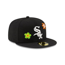 Load image into Gallery viewer, Chicago White Sox New Era MLB 59Fifty 5950 Fitted Cap Hat Black Crown/Visor White Team Color Logo Pink UV (Chain Stitch Floral)