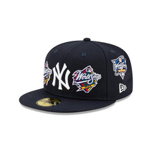 Load image into Gallery viewer, New York Yankees New Era MLB 59Fifty 5950 Fitted Cap Hat Navy Crown/Visor White Logo with Multiple World Series Patches (World Champions)