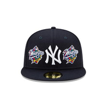 Load image into Gallery viewer, New York Yankees New Era MLB 59Fifty 5950 Fitted Cap Hat Navy Crown/Visor White Logo with Multiple World Series Patches (World Champions)