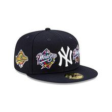 Load image into Gallery viewer, New York Yankees New Era MLB 59Fifty 5950 Fitted Cap Hat Navy Crown/Visor White Logo with Multiple World Series Patches (World Champions)