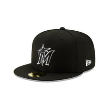 Load image into Gallery viewer, Miami Marlins New Era MLB 59FIFTY 5950 Fitted Cap Hat Black Crown/Visor Black/White Logo