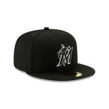 Load image into Gallery viewer, Miami Marlins New Era MLB 59FIFTY 5950 Fitted Cap Hat Black Crown/Visor Black/White Logo