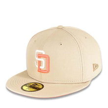 Load image into Gallery viewer, San Diego Padres New Era MLB 59FIFTY 5950 Fitted Cap Hat Stone White Crown/Visor White/Pink Logo