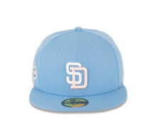 Load image into Gallery viewer, San Diego Padres New Era MLB 59FIFTY 5950 Fitted Cap Hat Sky Blue Crown/Visor White/Pink Logo 50th Anniversary Side Patch Pink UV