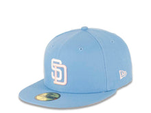 Load image into Gallery viewer, San Diego Padres New Era MLB 59FIFTY 5950 Fitted Cap Hat Sky Blue Crown/Visor White/Pink Logo 50th Anniversary Side Patch Pink UV