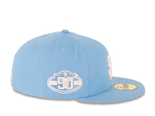 Load image into Gallery viewer, San Diego Padres New Era MLB 59FIFTY 5950 Fitted Cap Hat Sky Blue Crown/Visor White/Pink Logo 50th Anniversary Side Patch Pink UV