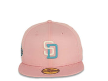 Load image into Gallery viewer, San Diego Padres New Era MLB 59FIFTY 5950 Fitted Cap Hat Pink Crown/Visor White/Neon Blue Logo 50th Anniversary Side Patch