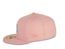 Load image into Gallery viewer, San Diego Padres New Era MLB 59FIFTY 5950 Fitted Cap Hat Pink Crown/Visor White/Neon Blue Logo 50th Anniversary Side Patch