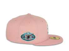 Load image into Gallery viewer, San Diego Padres New Era MLB 59FIFTY 5950 Fitted Cap Hat Pink Crown/Visor White/Neon Blue Logo 50th Anniversary Side Patch