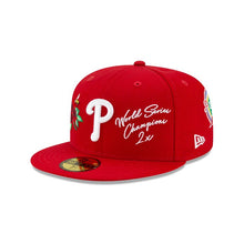 Load image into Gallery viewer, Philadelphia Phillies New Era MLB 59FIFTY 5950 Fitted Cap Hat Red Crown/Visor White Logo with Multiple Patches (World Series Champion)