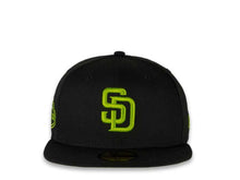 Load image into Gallery viewer, New Era MLB 59Fifty 5950 Fitted San Diego Padres Cap Hat Black Crown Lime Green Logo 50th Anniversary Side Patch Lime Green UV