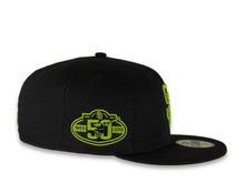 Load image into Gallery viewer, New Era MLB 59Fifty 5950 Fitted San Diego Padres Cap Hat Black Crown Lime Green Logo 50th Anniversary Side Patch Lime Green UV