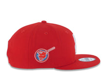 Load image into Gallery viewer, San Diego Padres New Era MLB 9FIFTY 950 Snapback Cap Hat Red Crown/Visor White Logo with Palm Tree Swinging Friar Side Patch Sky Blue UV