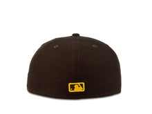 Load image into Gallery viewer, New Era MLB 59Fifty 5950 Fitted San Diego Padres Cap Hat Dark Brown Crown Dark Brown/White/Yellow Friar with Circle Logo Black UV