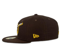 Load image into Gallery viewer, New Era MLB 59Fifty 5950 Fitted San Diego Padres Cap Hat Dark Brown Crown Dark Brown/White/Yellow Friar with Circle Logo Black UV