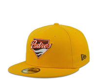 Load image into Gallery viewer, New Era MLB 59Fifty 5950 Fitted San Diego Padres Cap Hat Yellow Crown Dark Brown/White/Yellow/Orage Cooperstown Retro Logo Gray UV