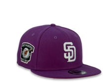 Load image into Gallery viewer, New Era MLB 9Fifty 950 Snapback San Diego Padres Cap Hat Dark Purple Crown White Logo Go Padres Side Patch Pink UV