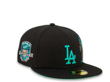 Load image into Gallery viewer, New Era MLB 59Fifty 5950 Fitted Los Angeles Dodgers Cap Hat Black Crown Teal Logo with Palm Tree 50th Anniversary Side Patch Teal UV