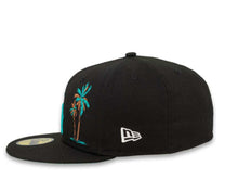 Load image into Gallery viewer, New Era MLB 59Fifty 5950 Fitted Los Angeles Dodgers Cap Hat Black Crown Teal Logo with Palm Tree 50th Anniversary Side Patch Teal UV