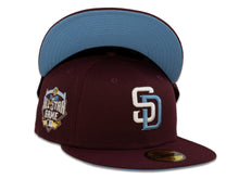 Load image into Gallery viewer, San Diego Padres New Era MLB 59Fifty 5950 Fitted Cap Hat Maroon Crown White/Sky Blue Logo 2016 All-Star Game Side Patch Sky Blue UV