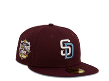 Load image into Gallery viewer, San Diego Padres New Era MLB 59Fifty 5950 Fitted Cap Hat Maroon Crown White/Sky Blue Logo 2016 All-Star Game Side Patch Sky Blue UV