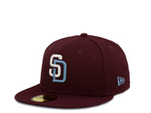 Load image into Gallery viewer, San Diego Padres New Era MLB 59Fifty 5950 Fitted Cap Hat Maroon Crown White/Sky Blue Logo 2016 All-Star Game Side Patch Sky Blue UV