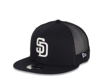 Load image into Gallery viewer, San Diego Padres New Era MLB 9FIFTY 950 Mesh Trucker Snapback Cap Hat Black Crown/Visor Black/White Logo