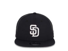 Load image into Gallery viewer, San Diego Padres New Era MLB 9FIFTY 950 Mesh Trucker Snapback Cap Hat Black Crown/Visor Black/White Logo