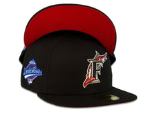 Load image into Gallery viewer, New Era MLB 59Fifty 5950 Fitted Floria Marlins Cap Hat Black Crown Black/Red/White/Metallic Silver Logo 1997 World Series Side Patch Red UV