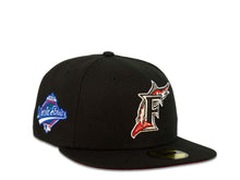 Load image into Gallery viewer, New Era MLB 59Fifty 5950 Fitted Floria Marlins Cap Hat Black Crown Black/Red/White/Metallic Silver Logo 1997 World Series Side Patch Red UV