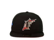 Load image into Gallery viewer, New Era MLB 59Fifty 5950 Fitted Floria Marlins Cap Hat Black Crown Black/Red/White/Metallic Silver Logo 1997 World Series Side Patch Red UV