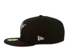 Load image into Gallery viewer, New Era MLB 59Fifty 5950 Fitted Floria Marlins Cap Hat Black Crown Black/Red/White/Metallic Silver Logo 1997 World Series Side Patch Red UV
