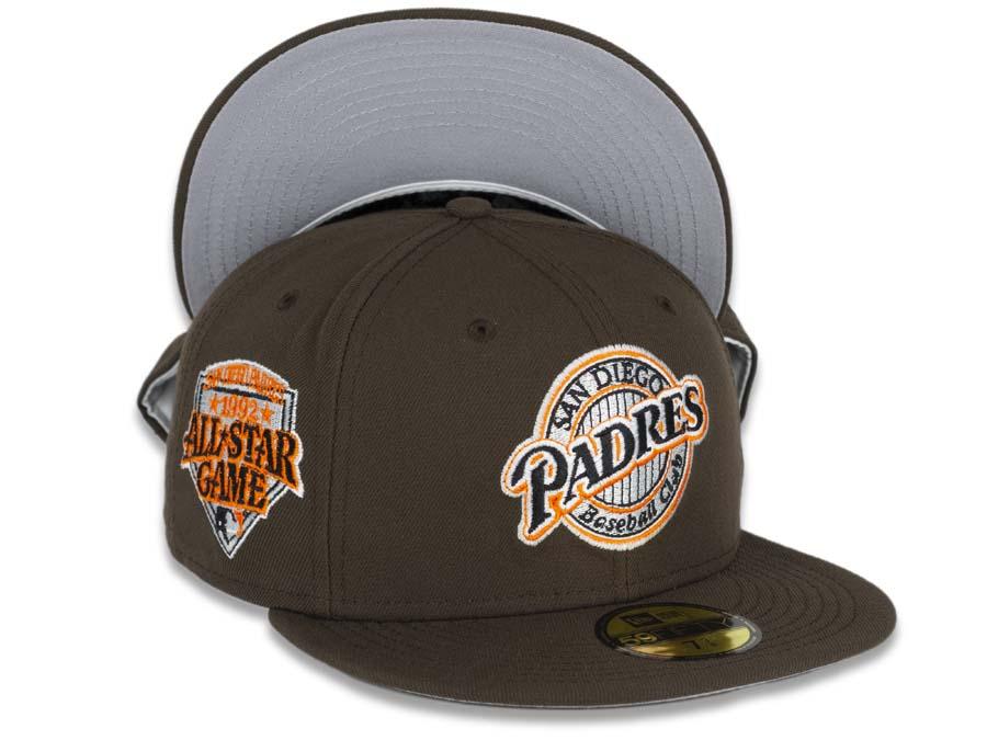 San Diego Padres New Era MLB 59FIFTY 5950 Fitted Cap Hat Brown Crown/Visor Brown/White/Orange Baseball Club Retro Logo 1992 All-Star Game Side Patch 7