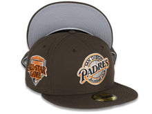 Load image into Gallery viewer, San Diego Padres New Era MLB 59FIFTY 5950 Fitted Cap Hat Brown Crown/Visor Brown/White/Orange Retro Logo 1992 All-Star Game Side Patch