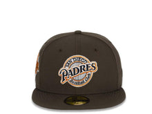 Load image into Gallery viewer, San Diego Padres New Era MLB 59FIFTY 5950 Fitted Cap Hat Brown Crown/Visor Brown/White/Orange Retro Logo 1992 All-Star Game Side Patch