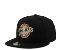 Load image into Gallery viewer, New Era MLB 59Fifty 5950 Fitted San Diego Padres Cap Hat Black Crown Brow/White/Yellow/Orage Cooperstown Retro Logo 2016 All-Star Game Side Patch Gray UV