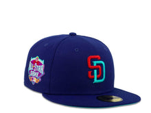 Load image into Gallery viewer, New Era MLB 59Fifty 5950 Fitted San Diego Padres Cap Hat Dark Royal Crown Flame Red/Blue Logo 2016 All-Star Game Side Patch Blue UV