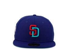 Load image into Gallery viewer, New Era MLB 59Fifty 5950 Fitted San Diego Padres Cap Hat Dark Royal Crown Flame Red/Blue Logo 2016 All-Star Game Side Patch Blue UV