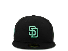 Load image into Gallery viewer, New Era MLB 59Fifty 5950 Fitted San Diego Padres Cap Hat Black Crown Mint Logo 1998 World Series Side Patch Mint UV