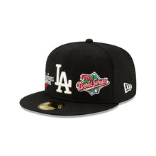 Load image into Gallery viewer, Los Angeles Dodgers New Era MLB 59Fifty 5950 Fitted Hat Black Crown/Visor White Logo with World Series Champions 1988 Patches Gray UV