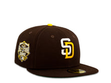 Load image into Gallery viewer, San Diego Padres New Era MLB 59Fifty 5950 Fitted Cap Hat Dark Brown Crown/Visor White/Yellow Logo 2016 All-Star Game Side Patch Green UV