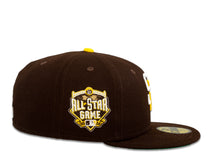 Load image into Gallery viewer, San Diego Padres New Era MLB 59Fifty 5950 Fitted Cap Hat Dark Brown Crown/Visor White/Yellow Logo 2016 All-Star Game Side Patch Green UV