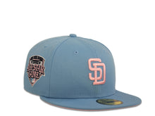 Load image into Gallery viewer, San Diego Padres New Era MLB 59Fifty 5950 Fitted Cap Hat Sky Blue Crown Pink Logo 1992 All-Star Game Side Patch Pink UV
