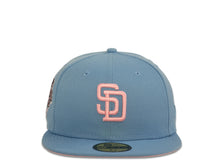 Load image into Gallery viewer, San Diego Padres New Era MLB 59Fifty 5950 Fitted Cap Hat Sky Blue Crown Pink Logo 1992 All-Star Game Side Patch Pink UV