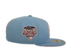 Load image into Gallery viewer, San Diego Padres New Era MLB 59Fifty 5950 Fitted Cap Hat Sky Blue Crown Pink Logo 1992 All-Star Game Side Patch Pink UV