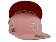 Load image into Gallery viewer, San Diego Padres New Era MLB 59Fifty 5950 Fitted Cap Hat Pink Crown White Cooperstown Retro Logo 1984 World Series Side Patch Red UV